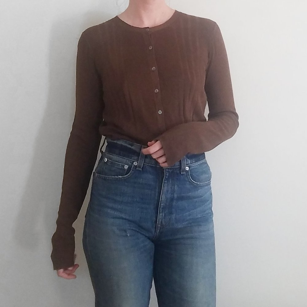 Max Studio Silk Ribbed Cardigan Brown